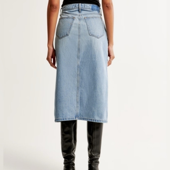 Abercrombie & Fitch High Rise Pencil Denim Midi Jeans Skirt Front Slit Sz 34/18 - Picture 3 of 6